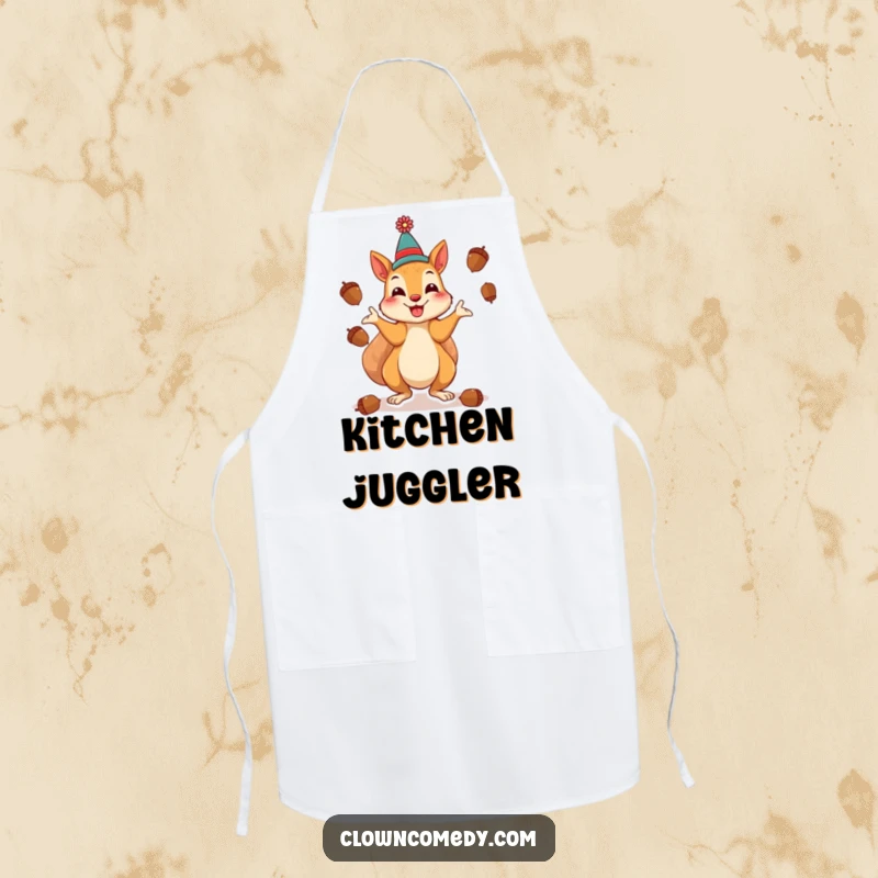 Funny Squirrel Clown Apron: A cheerful squirrel as a clown, playfully juggling acorns, for nutty kitchen adventures.