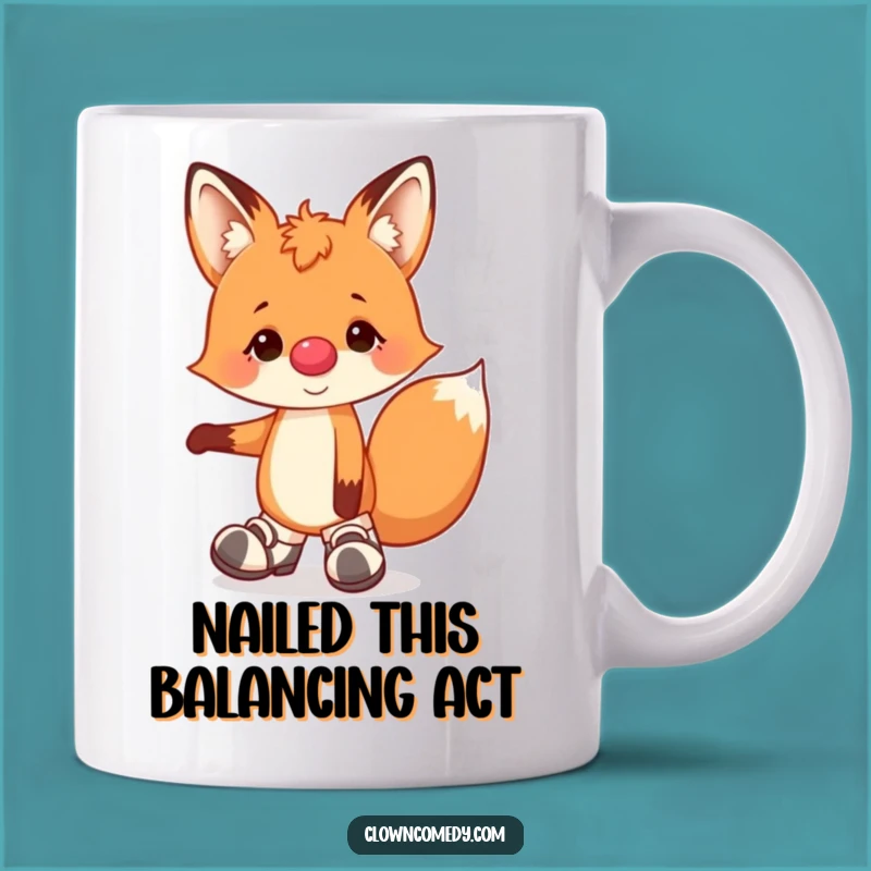Funny Fox Clown Mug: Cheerful Acrobat Fox Balancing Act, Perfect Gift for Humor Lovers