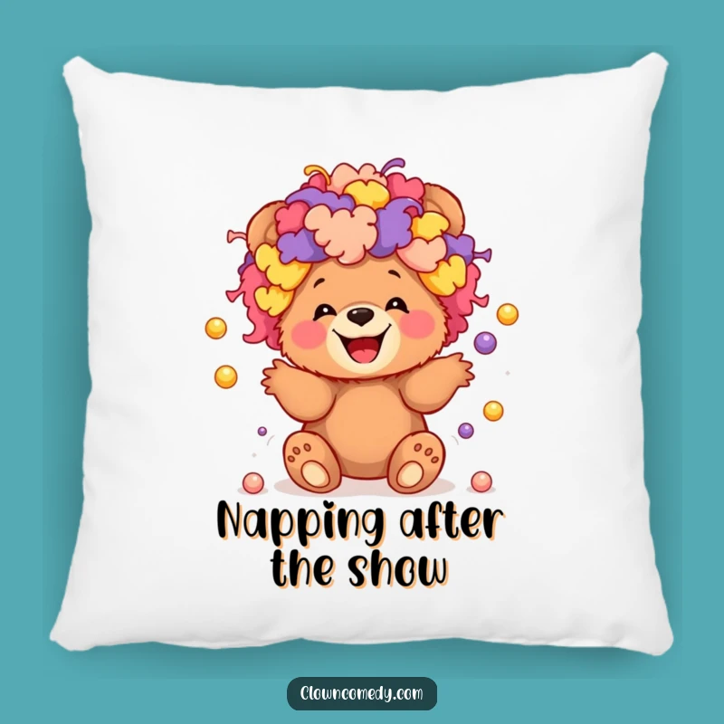 Funny Clown Bear Pillow: Giggling Cub Juggling Balls, Cozy and Hilarious Funny Gift!