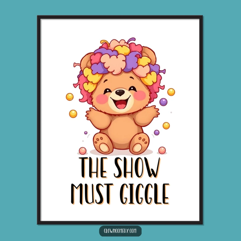 Funny Clown Bear Digital Art: Giggling Cub Juggling Balls, Instant Funny Gift!