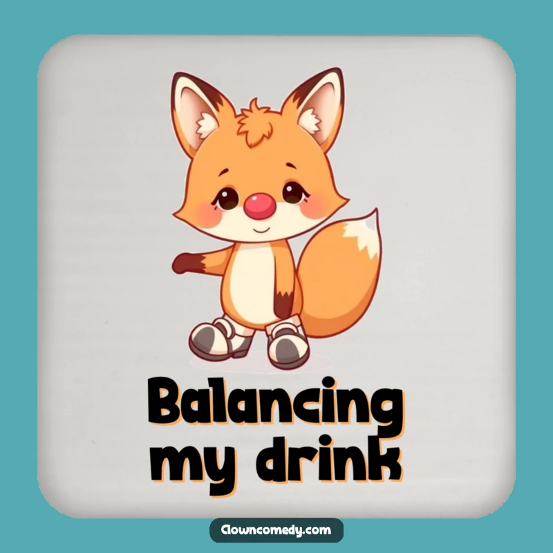 Funny Fox Clown Coaster: Protect Surfaces with Humor, Cheerful Acrobat Fox