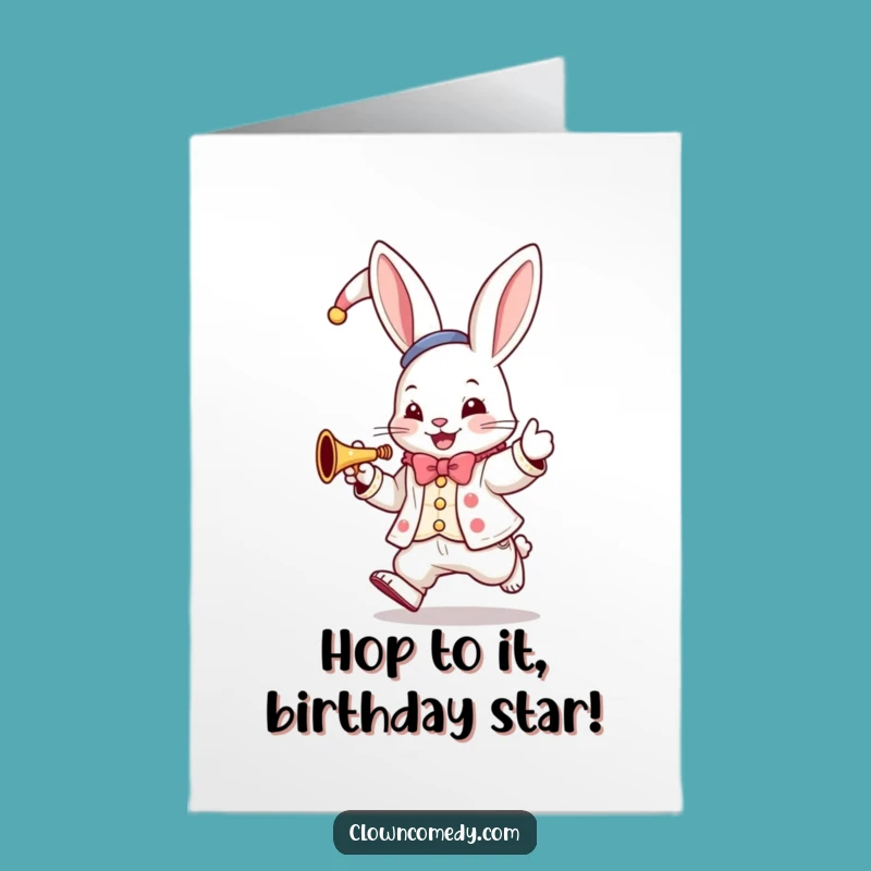 Free Printable Bunny Clown Birthday Card: Toot Your Horn for Fun!