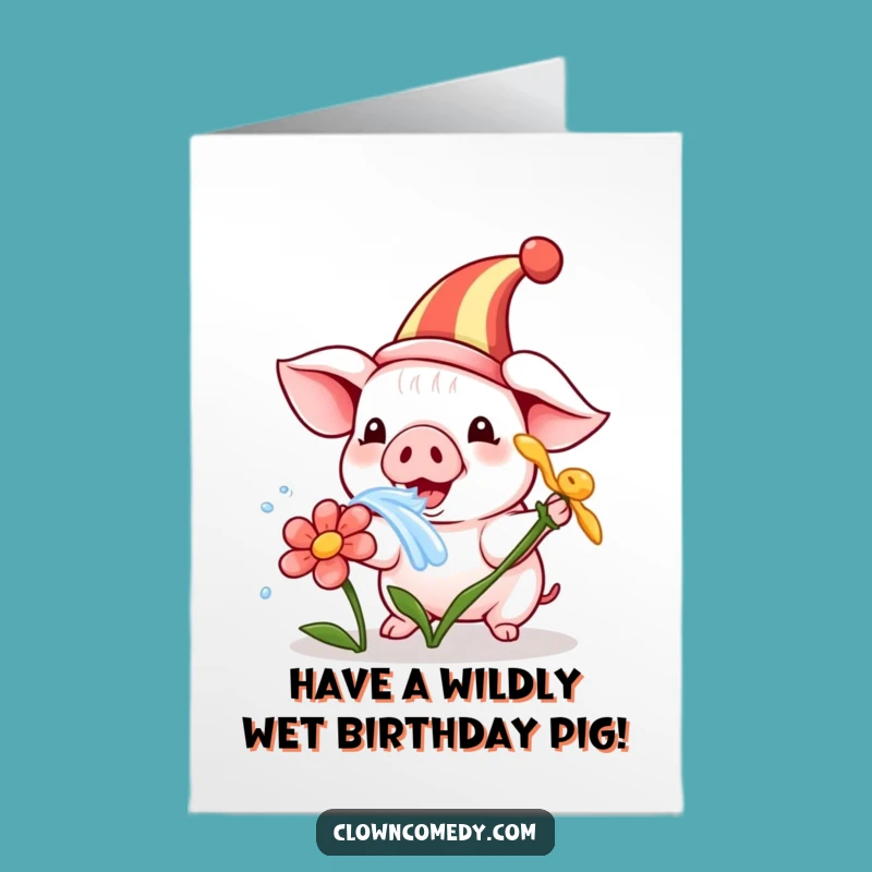 Free Printable Piglet Clown Birthday Card: Funny Downloadable Gift for a Splashy Celebration