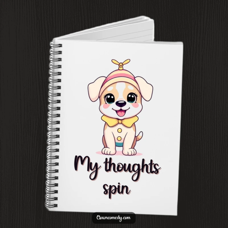 Funny Puppy Clown Notebook: A bouncing puppy in a clown outfit with a tiny spinning propellor on its head, for jotting down playful ideas.